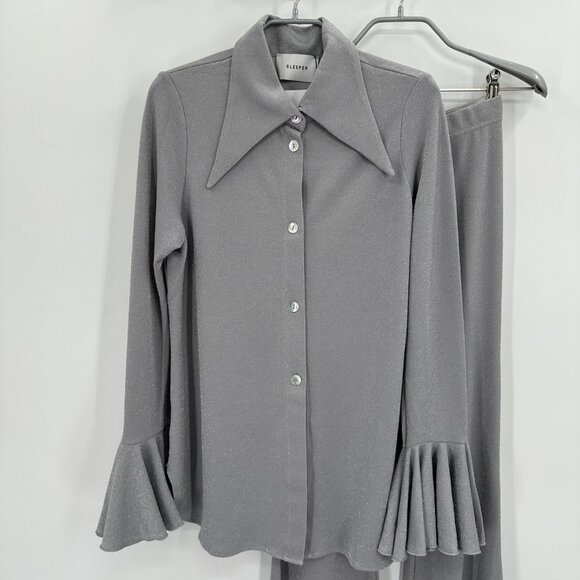 Sleeper Lurex Lounge Suit with Pants in Silver Metallic sz S Small Matching Set - Picture 3 of 16